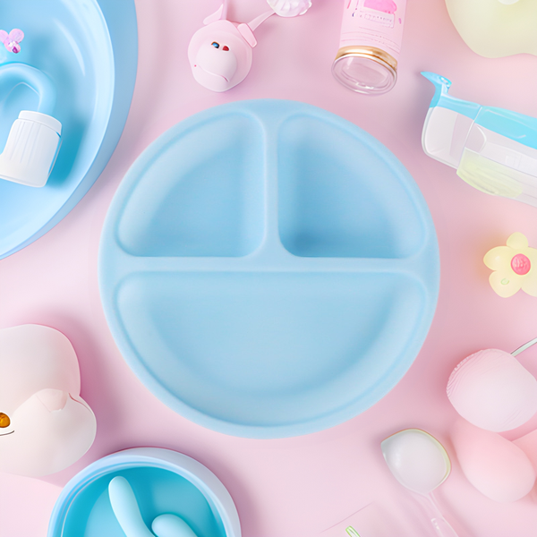 Maternal and infant products Baby silicone grid plate Customized baby food bowl Anti-drop suction cup bowl Children's feeding tableware