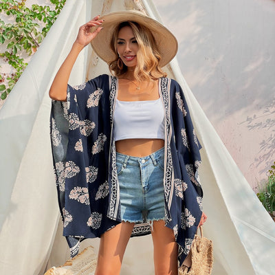 Pre-sale-80269# cross-border foreign trade women's clothing european and american ins pure cotton long blouse shawl jacket shirt