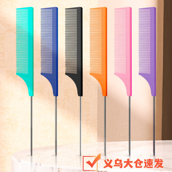 Cross-border spot perm and dye hair partition comb stainless steel pointed tail comb non-slip and high temperature resistant hair comb pointed tail comb