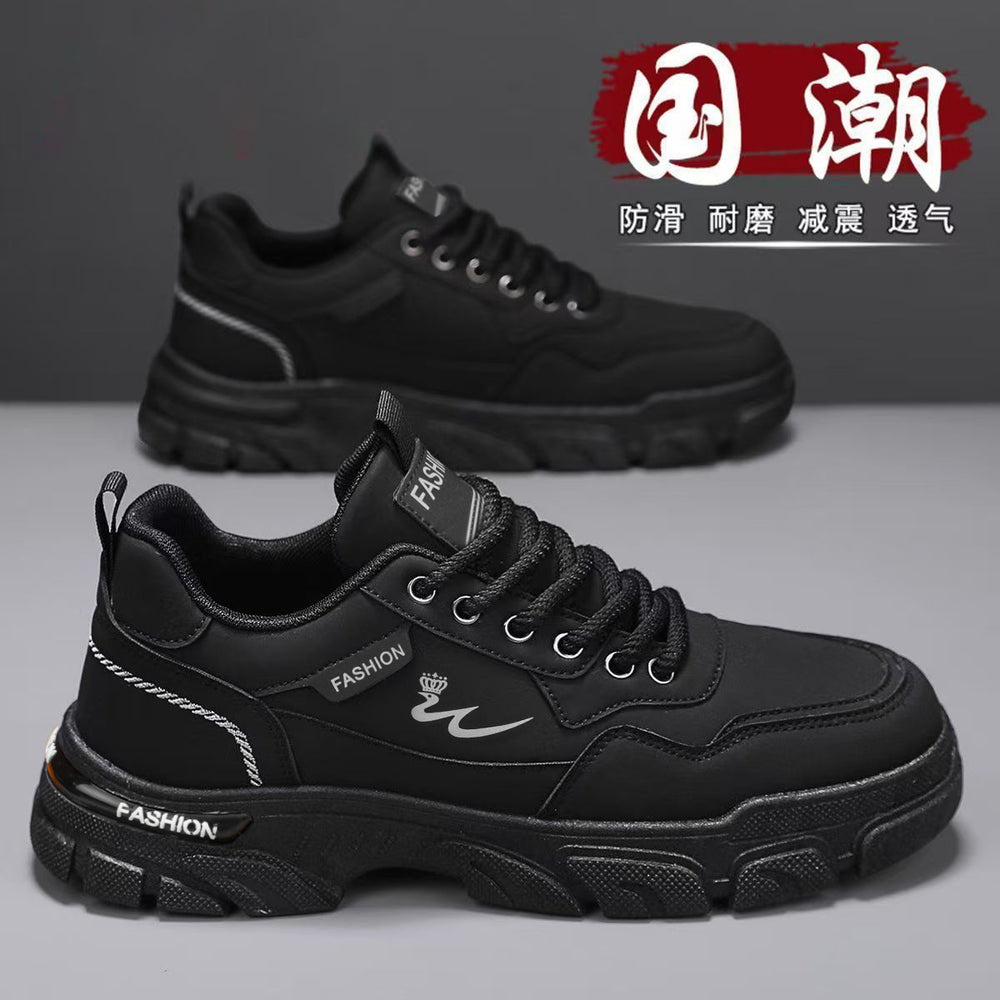 Men's spring black work shoes - non-slip, durable, breathable safety shoes for kitchen, construction, and general labor
