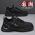 Men's spring black work shoes - non-slip, durable, breathable safety shoes for kitchen, construction, and general labor