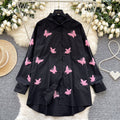 French chic heavy butterfly embroidery loose long sleeve blouse - women's spring premium style, age-defying, versatile, and slimming shirt