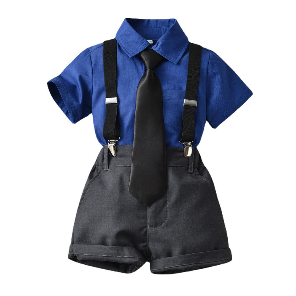 Boys' summer outfit set: new kids' short-sleeve shirt and overalls - stylish summer look for boys, includes tie (perfect for mid-sized children)