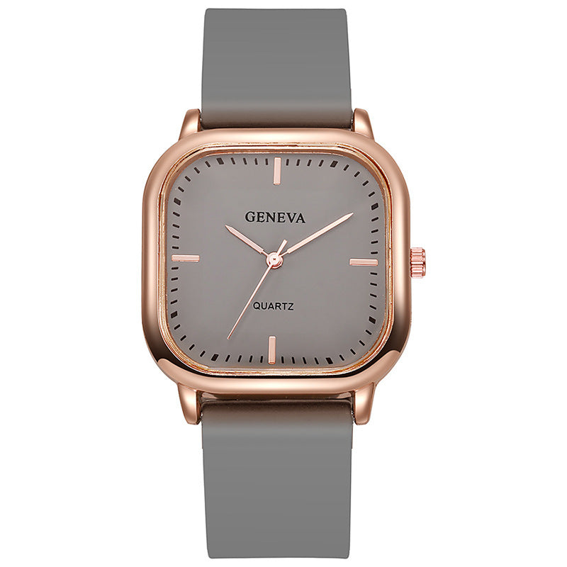 New silicone strap fashion rose gold watch for women, student style, middle and high school students, square quartz men's watch - wholesale