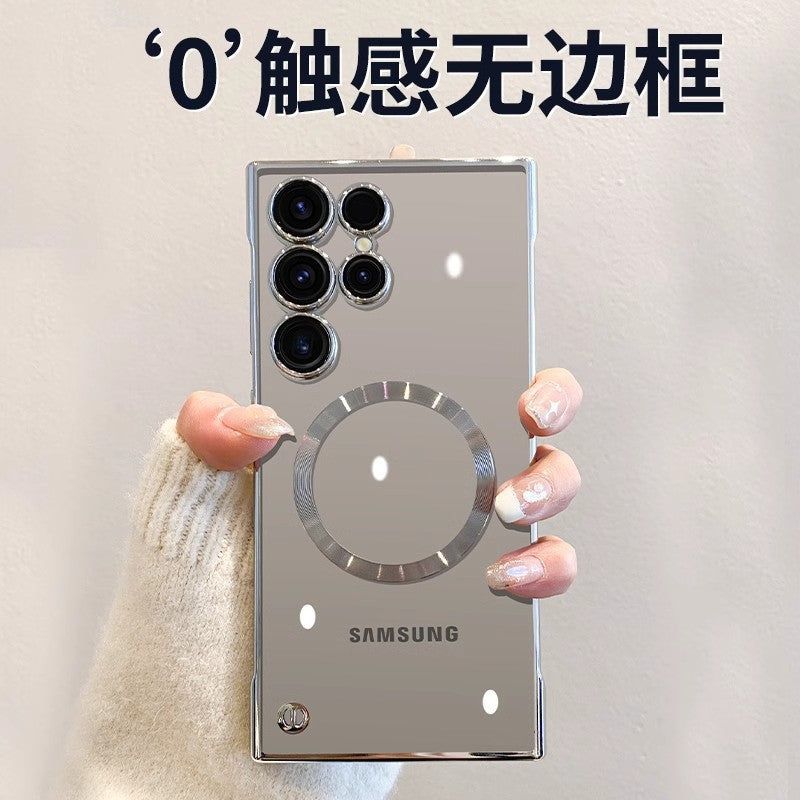 Suitable for samsung s25ultra electroplated frameless mobile phone case s24+ comes with glass lens film transparent thin hard case
