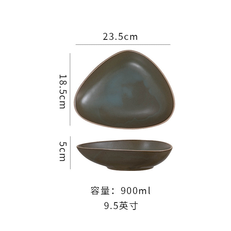 Vintage rustic stoneware ceramic triangular dessert fruit salad weight loss ceramic bowl restaurant home breakfast bowl tableware
