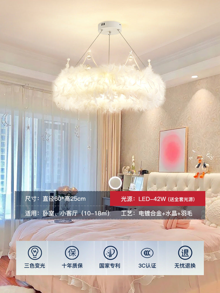 [Strict selection] Bedroom chandelier master bedroom feather lamp cream wind Internet celebrity crown lamp girl room cloakroom lamp
