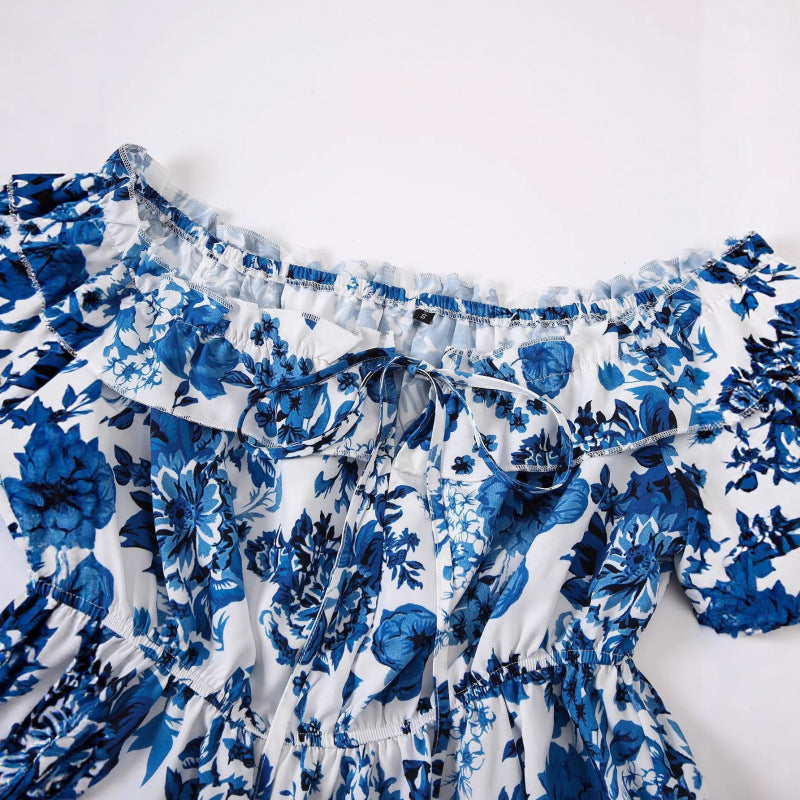 cross-border listing: new  women's original elegant chic one-shoulder long sleeve floral top
