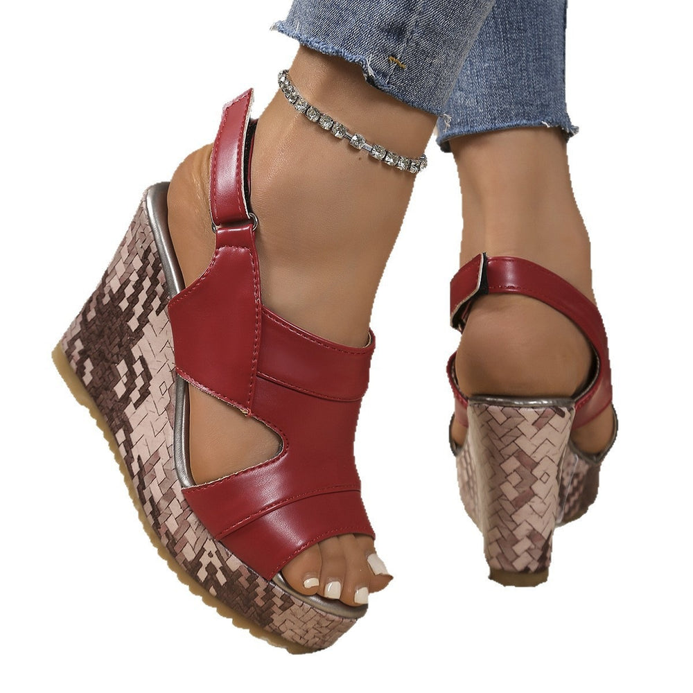 Wholesale women's plus size wedge heel sandals for cross-border e-commerce:  summer new fish mouth high heel platform velcro sandals