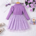 Girls' dress for toddlers and young children, collared button-down mesh long-sleeve dress