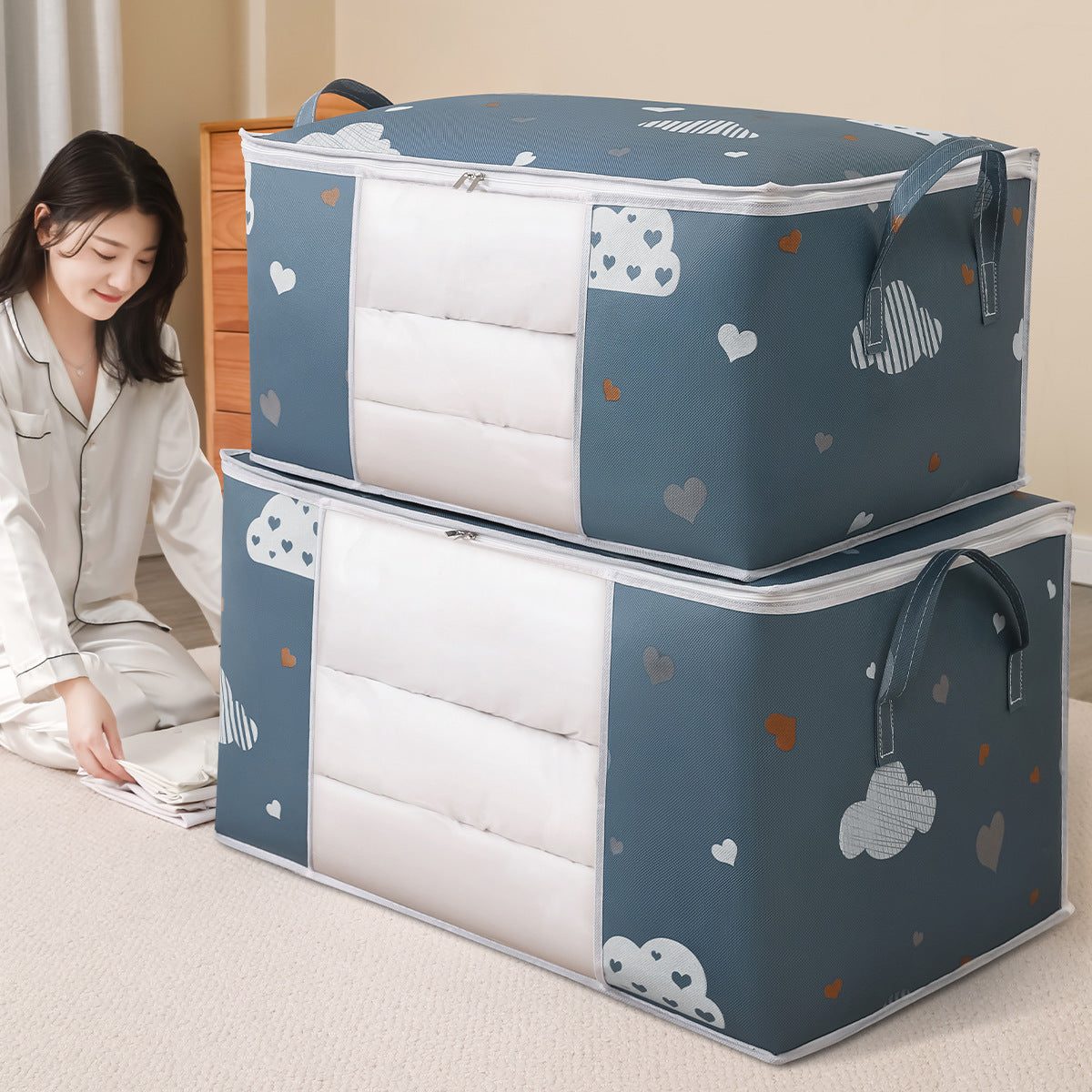 Quilt storage bag with handle Window opening Multifunctional dust bag Household moving packing bag Finishing bag Storage box