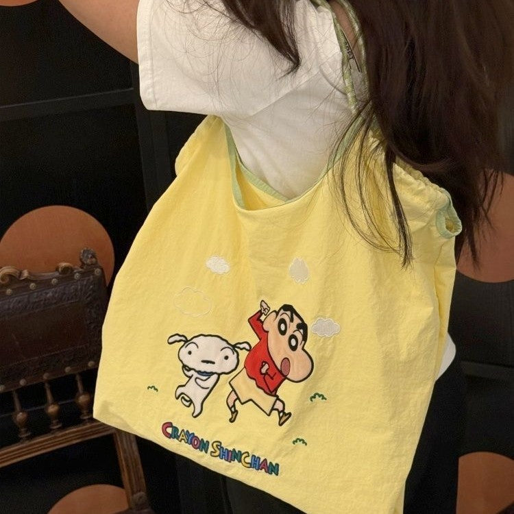 Summer new crayon shin-chan embroidered cartoon large capacity commuter eco-friendly shopping bag shoulder bag fashion tote bag