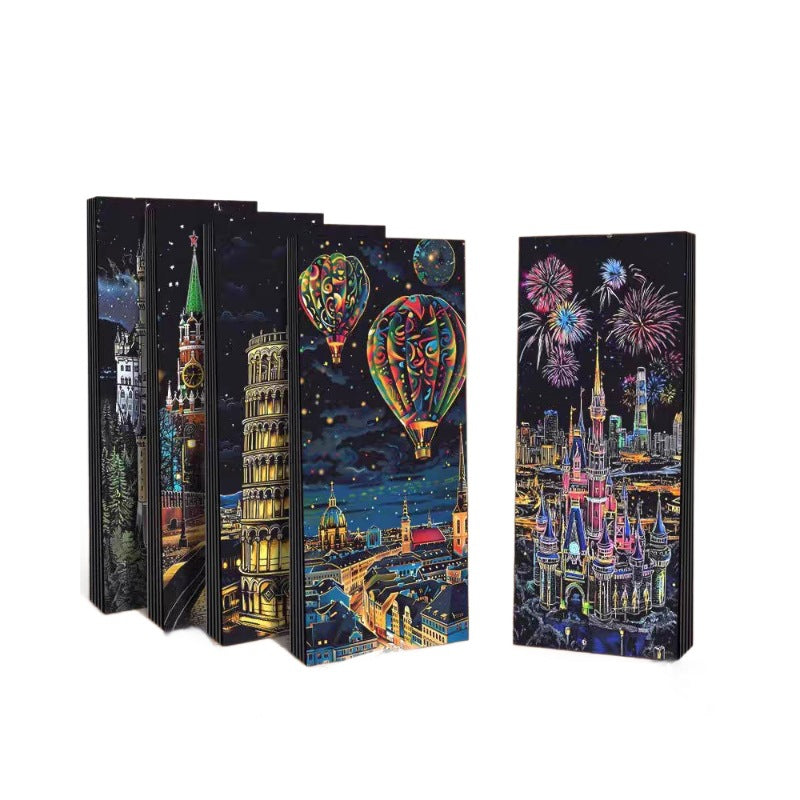 Scratch art paper - diy hand-painted scratch art - creative castle & dazzling night scene - stress relief art scratch paper