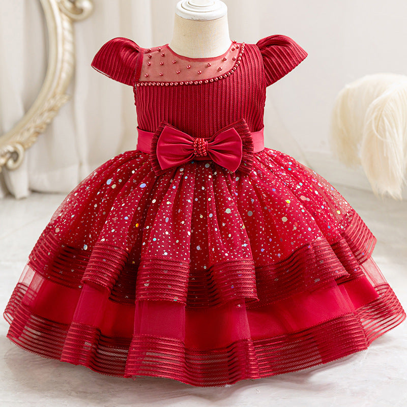 Export ready-made baby girl evening dress sequin wedding dress cake princess dress first birthday dress baby dress