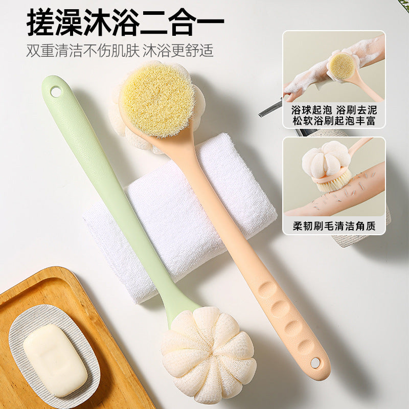Back rub long handle brush bath brush nylon bristles soft bristles double-sided bath brush rub mud and remove dust bath brush back handy gadget