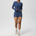 new breathable brushed fleece long-sleeve workout set - solid color three-piece gym outfit for women