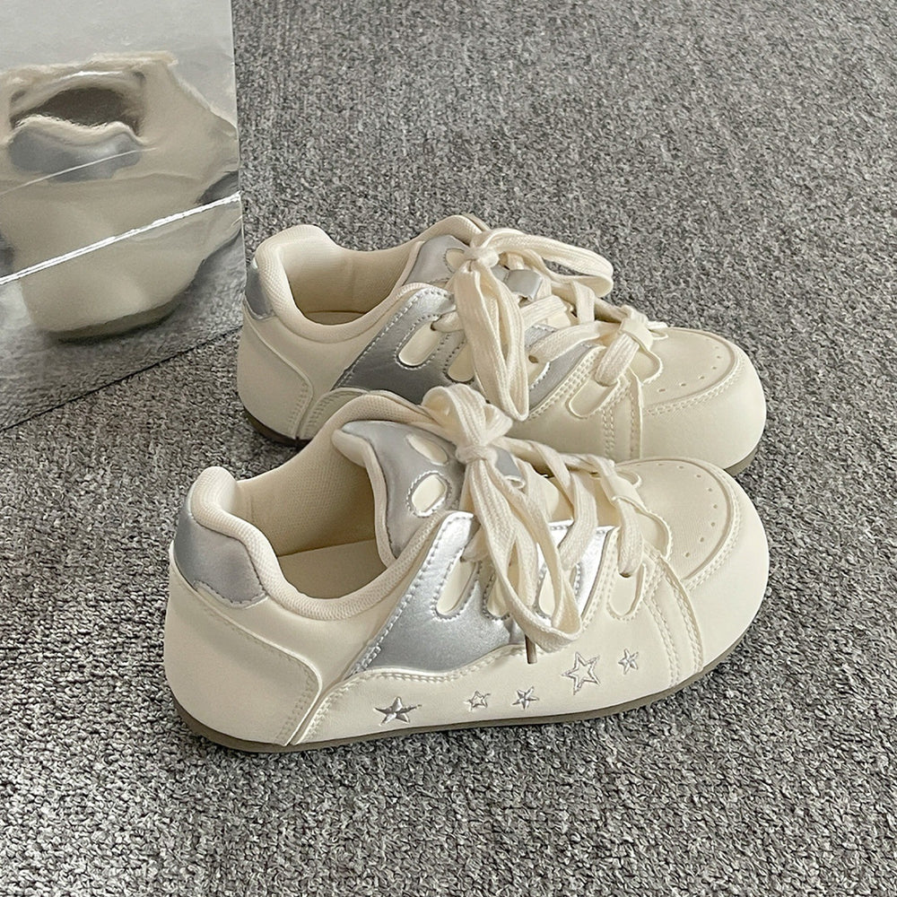 Silver student german training shoes thick sole bread shoes for women 2026new arrivalspringcasualeasiest for match soft bottom sports white shoes
