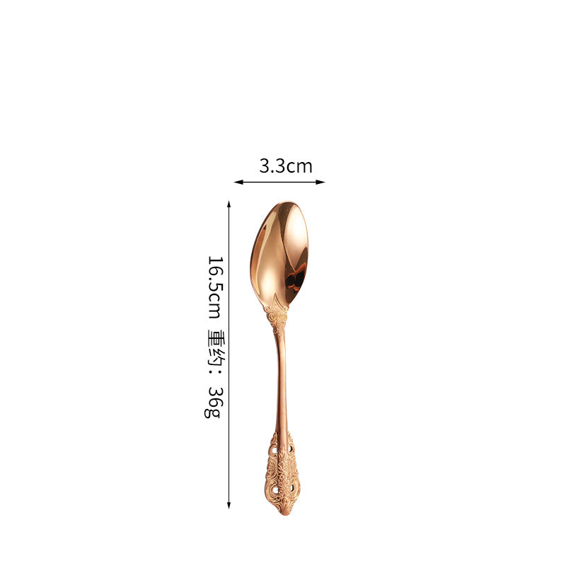 Island Qi stainless steel knife and fork spoon court retro relief steak knife and fork creative western tableware gift box four-piece set