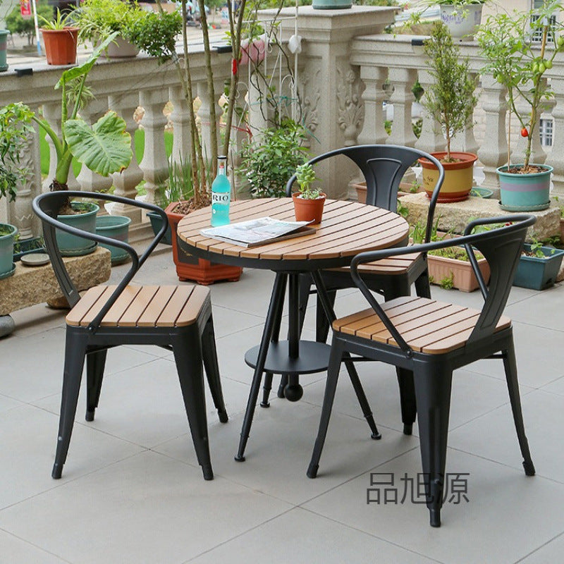 Anti-corrosive wood balcony tables and chairs outdoor leisure villa coffee milk tea shop courtyard waterproof plastic wood tables and chairs combination kit