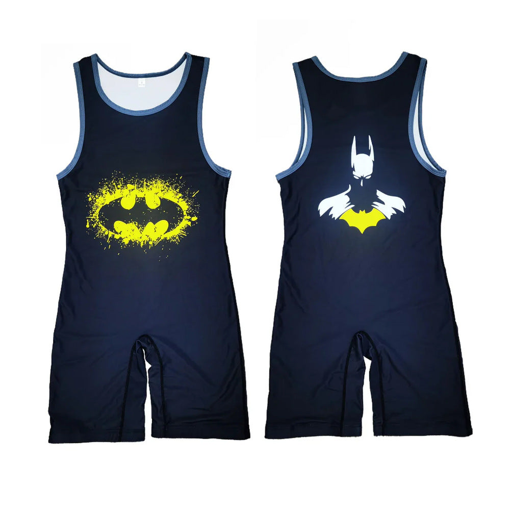 Sublimation full body print men's one-piece wrestling suit custom training weightlifting suit men's and women's free wrestling one-piece vest