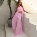 European and american export  summer new women's elegant sleeveless asymmetrical neckline sexy slim-fit irregular ribbon dress