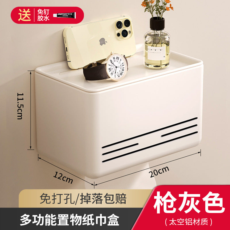 Gun Ash Toilet Tissue Box No Punching Waterproof Wall Mounted Toilet Roll Paper Drawing Toilet Paper Toilet Paper Shelf