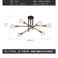 Nordic black gold 8-light linear ceiling light, modern minimalist iron art living room bedroom creative cross branch pendant lamp