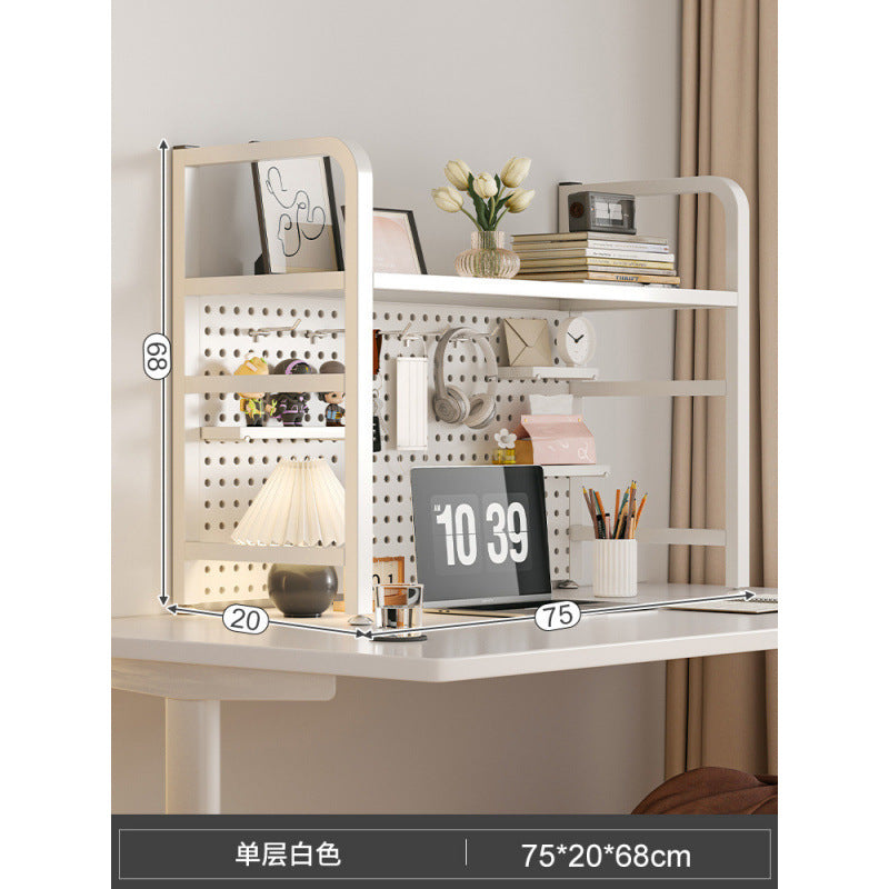 Desktop hole board wrought iron bookshelf, table shelf, dormitory layered storage rack, desk household finishing rack