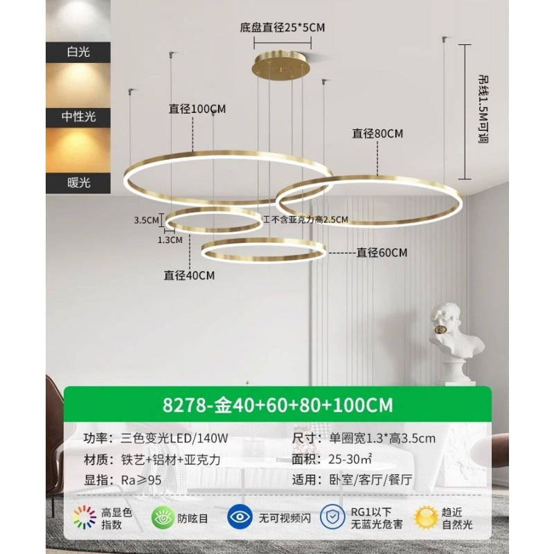 Circle of Light Living Room Chandelier French Postmodern Simple Light Luxury Dining Room Light Duplex Circle Hall Lighting 1