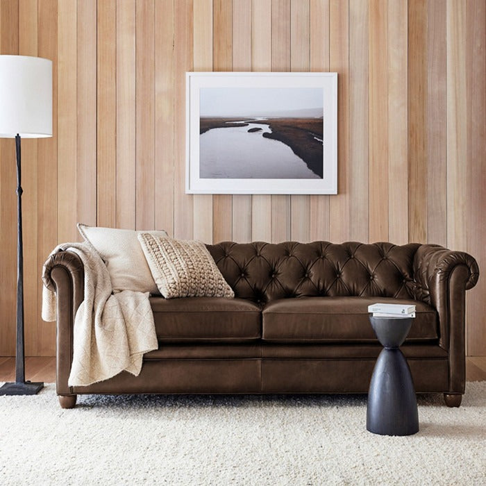 American retro leather sofa, top grain cowhide, living room home use, suitable for small to large apartments, brown leather sofa, mid-century modern classic style