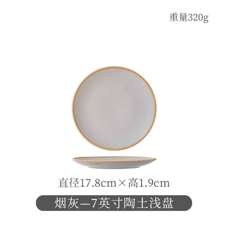 Ceramic retro steak plate for home vegetable plate japanese tableware large flat plate western food plate restaurant commercial pasta plate