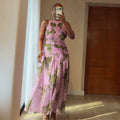European and american cross-border women's clothing:  summer new arrival - elegant, designer, pleated, printed, slim-fit, long sleeveless dress