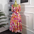 export spring/summer new arrival: elegant camisole bandeau dress with cinched waist and flowy maxi skirt, printed women's dress