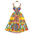 Retro palace baroquetube top suspender long skirt seaside vacation waist slimming look word fixed slotprintingdress