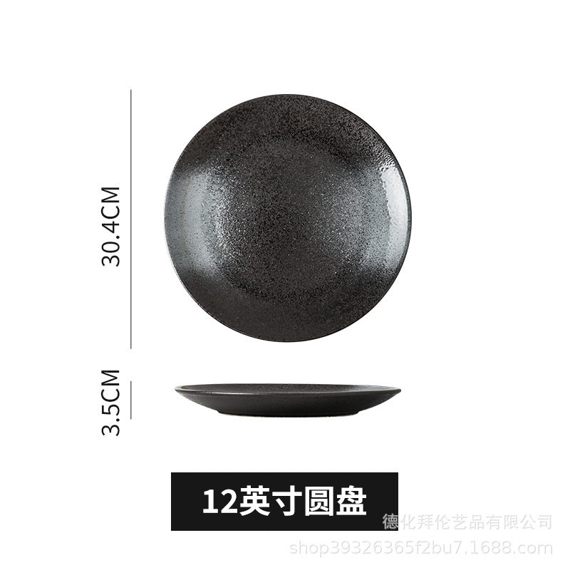 Japanese-style trendy ceramic steak plate - round dinner plate, western food plate, hotel-sized flat plate