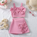 cross-border girls' fresh & sweet camisole with 3d floral appliqué + slit skort set - toddler outfit