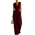 summer new women's clothing - cross-border  us & europe - fashionable casual solid color cinched waist sleeveless jumpsuit