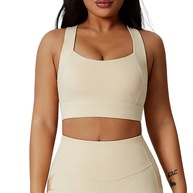 European and american size cross-border sports bra for women - high impact shockproof yoga bra with side support, racerback sports tank top