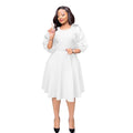 supply of african, european and american women's clothing, waist-cinching a-line dress, puff sleeves, three-quarter sleeves, fashionplaid space layer