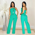 C7105 cross-border   independent station fashion women's sleeveless button jumpsuit pants new