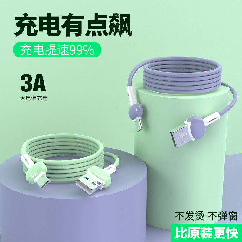 Liquid tpe macaron data cable type-c, compatible with android and iphone, liquid silicone fast charging cable 3a