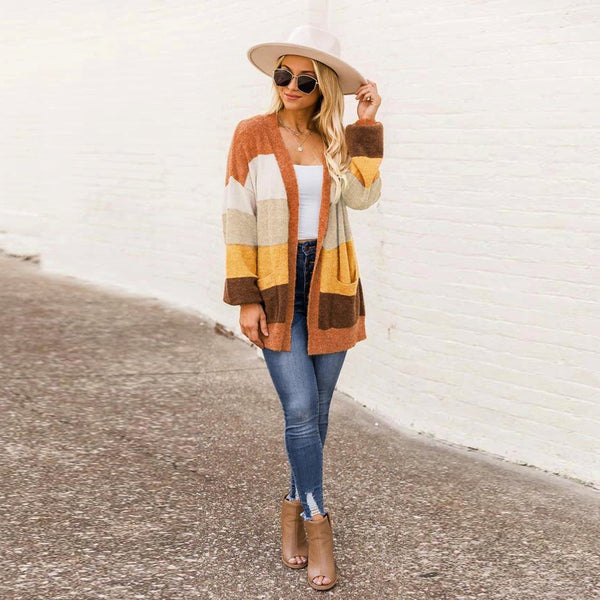 MY072 fashion striped sweater cardigan color matching coat top