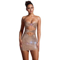 C7209 cross-border   fashion women's sexy suspender mini dress with rhinestone detail and arm covering design