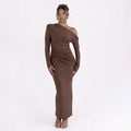 Fall and winternew arrivalfashion style cross-border women's clothing hot-selling fashionsexy shirred oblique shoulder long sleevesilm hip-hugging dress