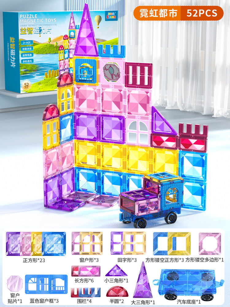 Magnetic window pane building blocks - magnetic puzzle toy for ages 2-3 - educational gift for boys and girls - perfect birthday present