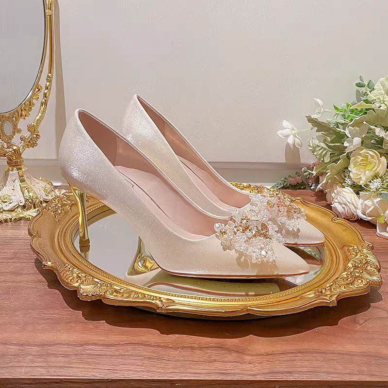 Wedding shoes women's 2025 new arrival stiletto heel bridal shoes pointed toe red wedding dress toasting high heels