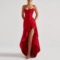 summer new women's fashion: cross-border european and american style elegant solid color ruffle hem asymmetrical dress