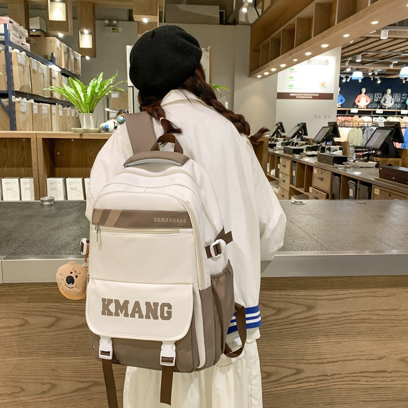 School bag for female junior high school students 2024 new travel backpack for high school students and girls large-capacity Korean version contrasting color backpack