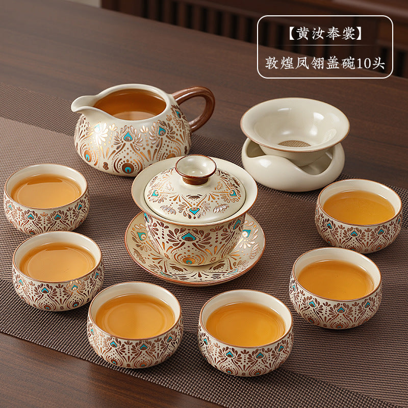 Dunhuang ru kiln tea set suitfor home office kung fu tea setaccessible luxuryhigh-end teapot tea cup cover bowl complete set
