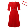 D3296  foreign trade women's clothing  new solid color v-neck fashionable elegant pleated african cross-border dress
